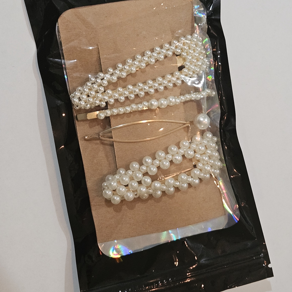 NWT Pearl Accent Hair Clip And Pin Set Wedding Feminine Preppy Avant Garde - Picture 3 of 11